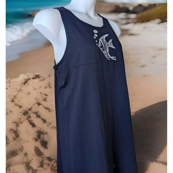 Vintage Copa Cabana Blue Fish Long Maxi T-Shirt Dress Size P Large Made in USA - Picture 3 of 7